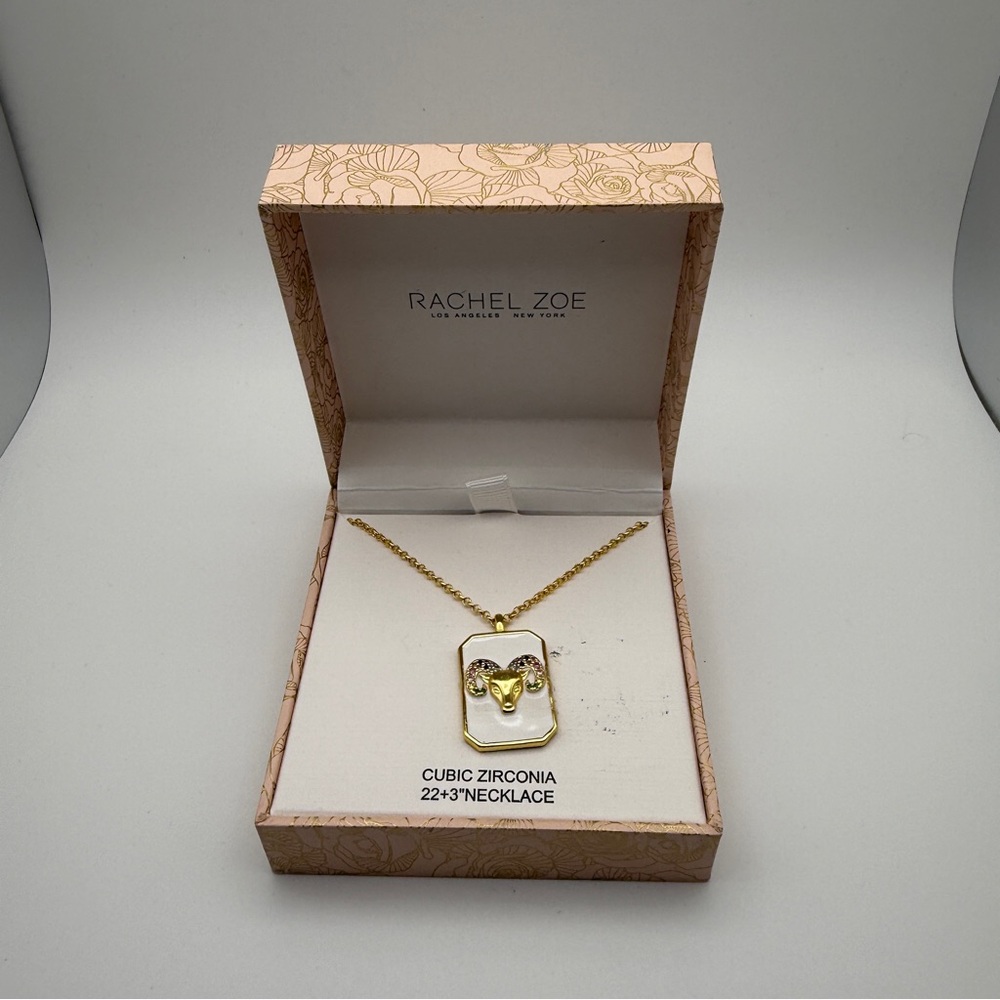 Rachel Zoe Rainbow Aries Zodiac Necklace | Gold Tone 22”+3” | Like New